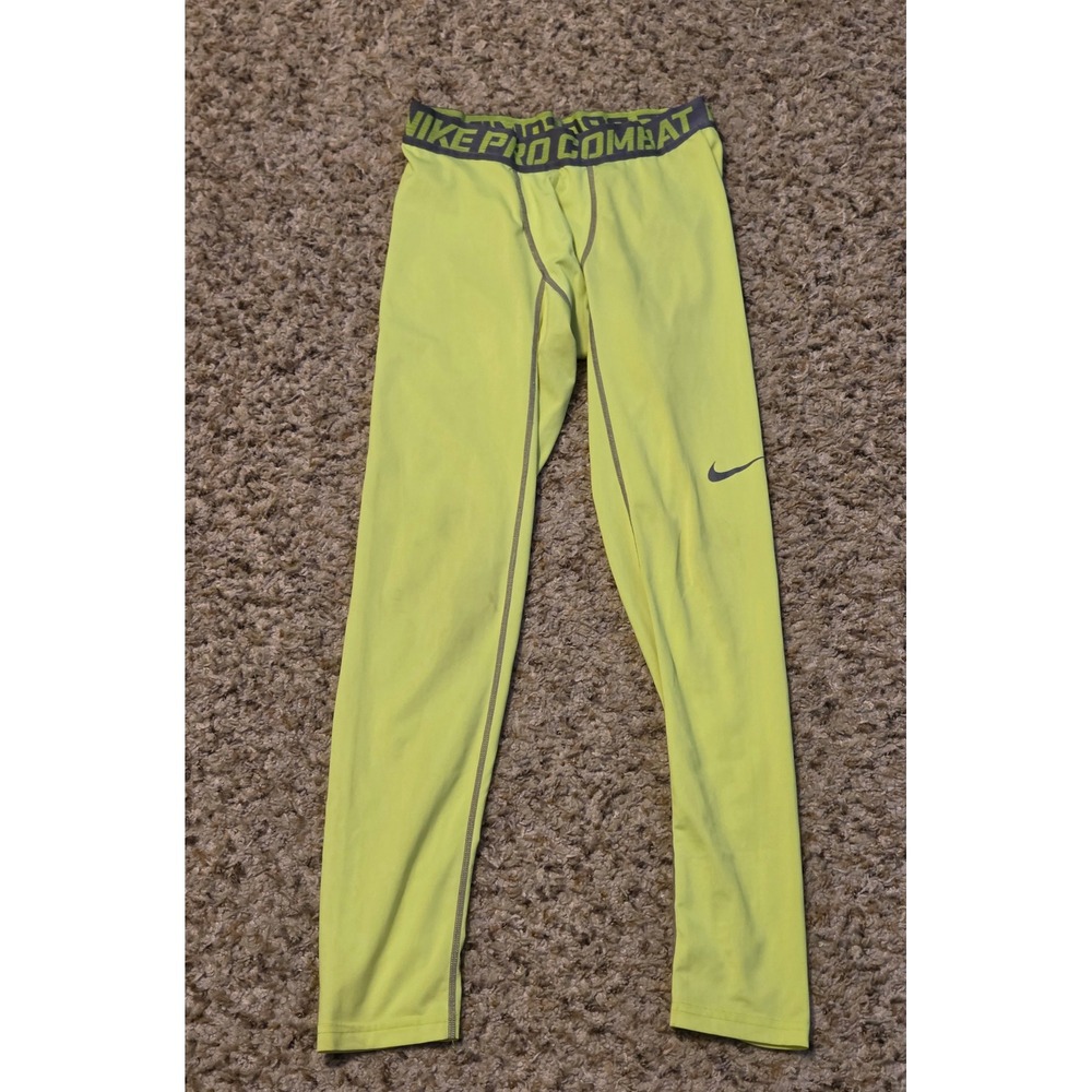 Nike Pro Combat Compression 2.0 Tights Mens Size Large Green Yellow